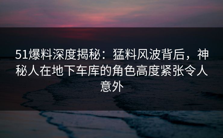 51爆料深度揭秘:猛料风波背后,神秘人在地下车库的角色高度紧张令人意外 51爆料深度揭秘:猛料风波背后,神秘人在地下车库的角色高度紧张令人意外