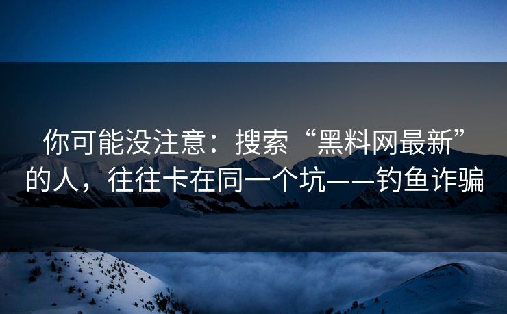 你可能没注意:搜索“黑料网最新”的人,往往卡在同一个坑——钓鱼诈骗